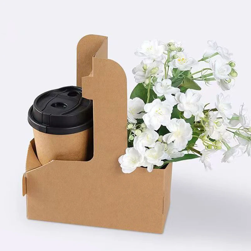 25 Pieces Hand Flower Box Kraft Paper Cup Holder Flower Arrangement Gift Box Coffee Takeaway