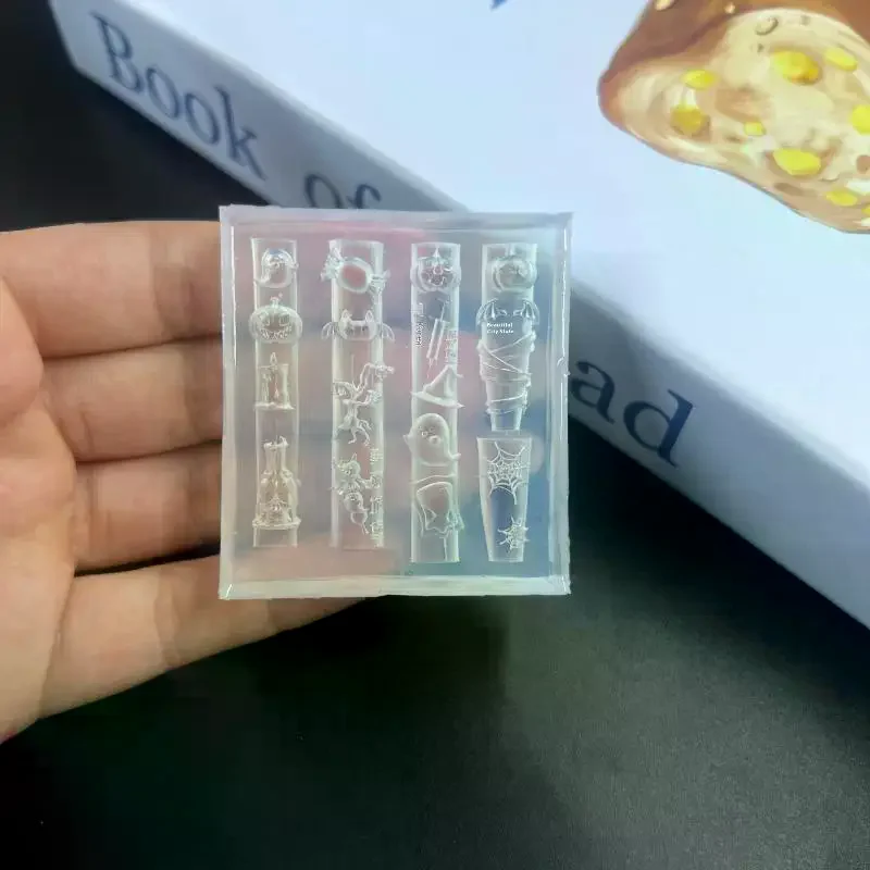 Halloween 3D Silicone Nail Art Molds - Pumpkin Skull Bat Ghost Spider Web Templates for DIY Manicure Design & Nail Decoration