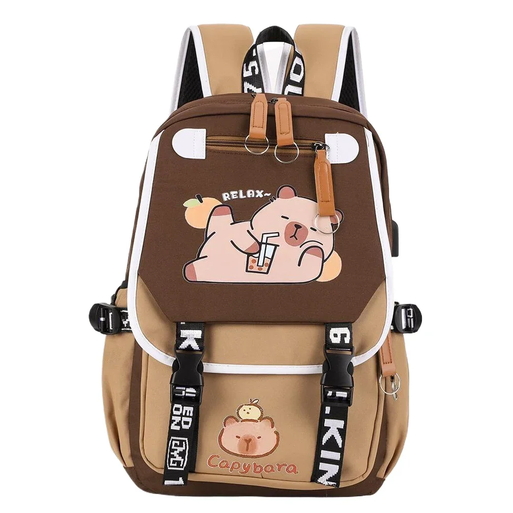 Ueshiramanu Capybara Backpack For Kids Boys Girls Polyester Fashion School Bag Print Travel Stylish Laptop Bookbag Gift Blue - View #4