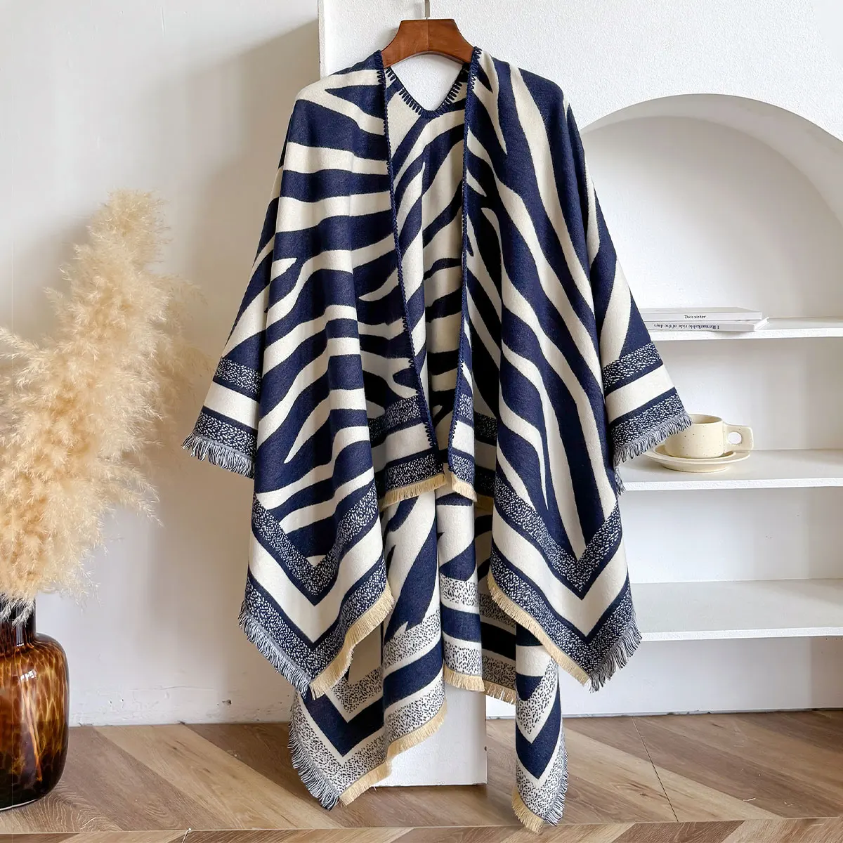 Elegant Women Streak Pashmina Scarves Fringe Winter Warm Fashion Designer Imitation Cashmere Two-Sided Scarf Blanket Shawls