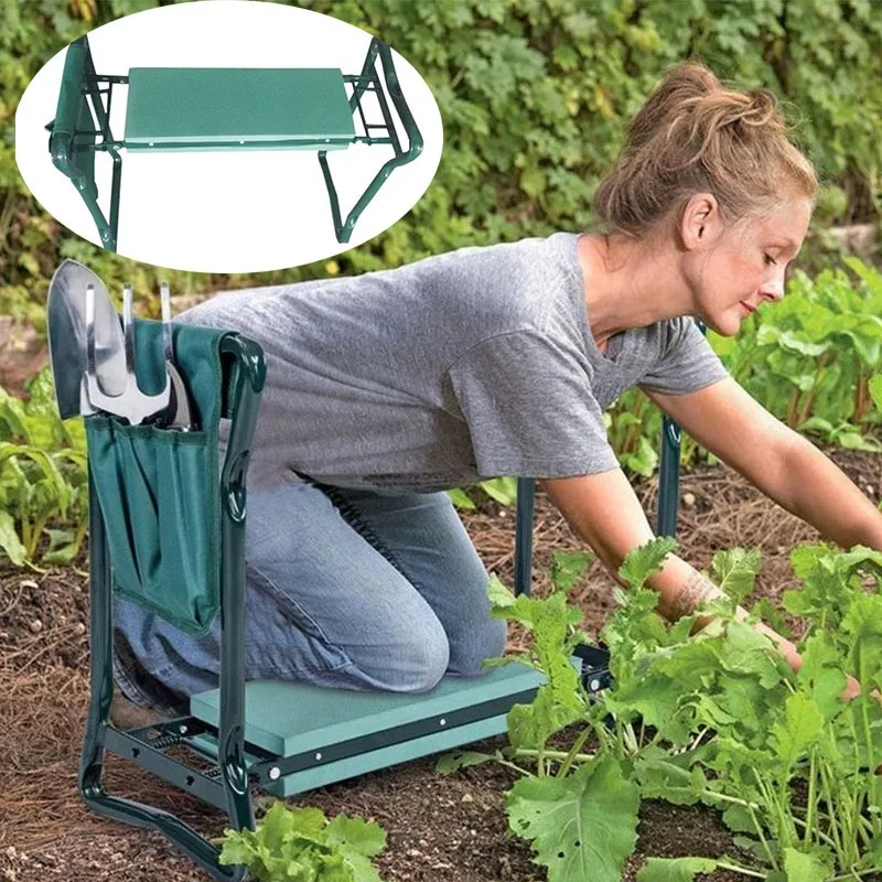 Garden Kneeler and Seat Heavy Duty Gardening Bench with 2 Tool Pouches EVA Foam Pad Foldable Stool To Prevent Knee & Back Pain