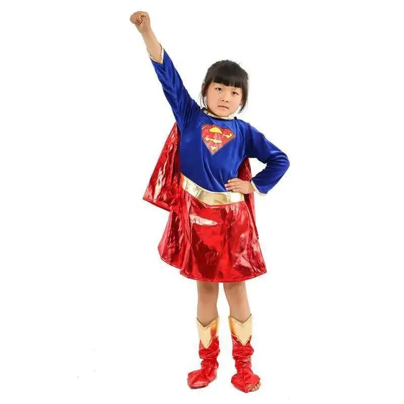 Wonder Woman Cosplay Children Performance Costume Pink Superman Skirt Blue Superman Dress Superhero Theme Unique Use Apparel