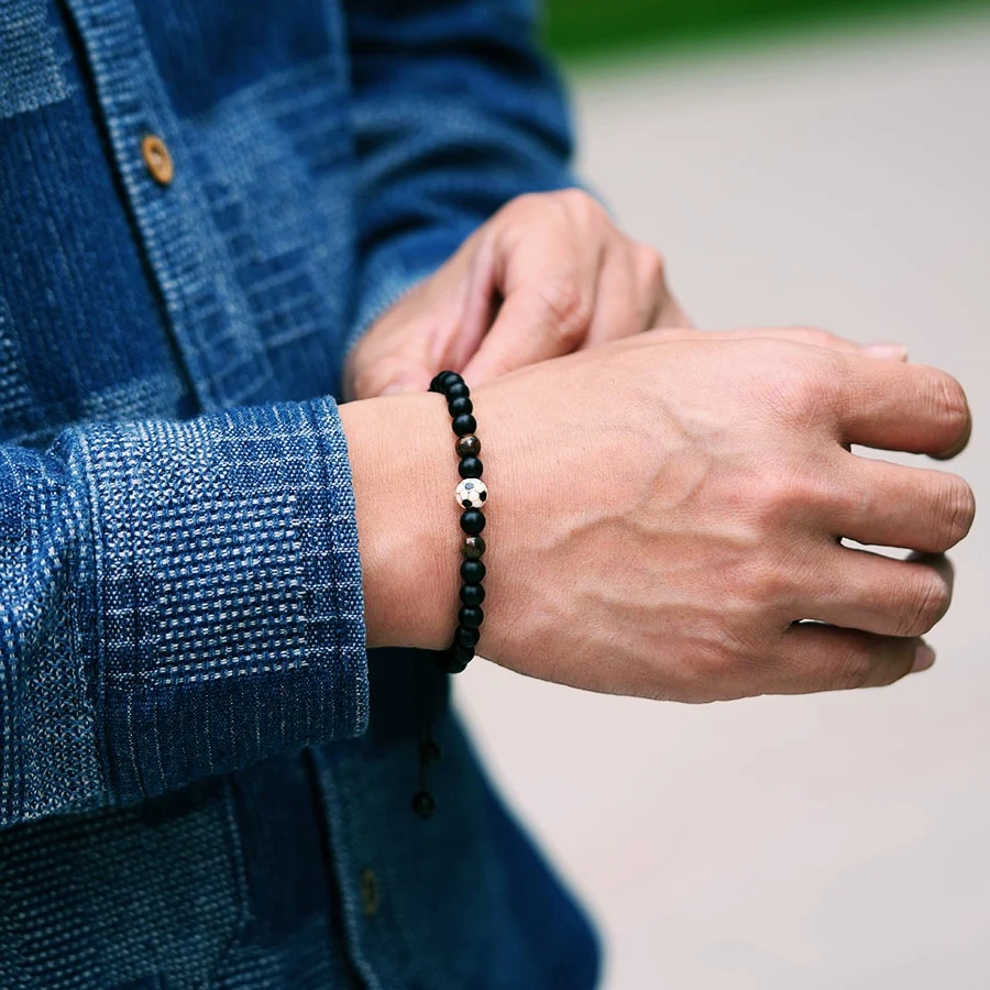Braided Football Bracelet for Men with Onyx Stone Beads