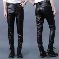 Men Leather Pants Slim PU Leather Trousers Fashion Elastic Motorcycle Leather Pants Waterproof Oil-Proof Male Bottoms Oversized 1
