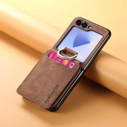 Vintage Leather Flip Phone Case with Ring Bracket and Card Holder Wallet - Galaxy Z Flip5 (Brown)