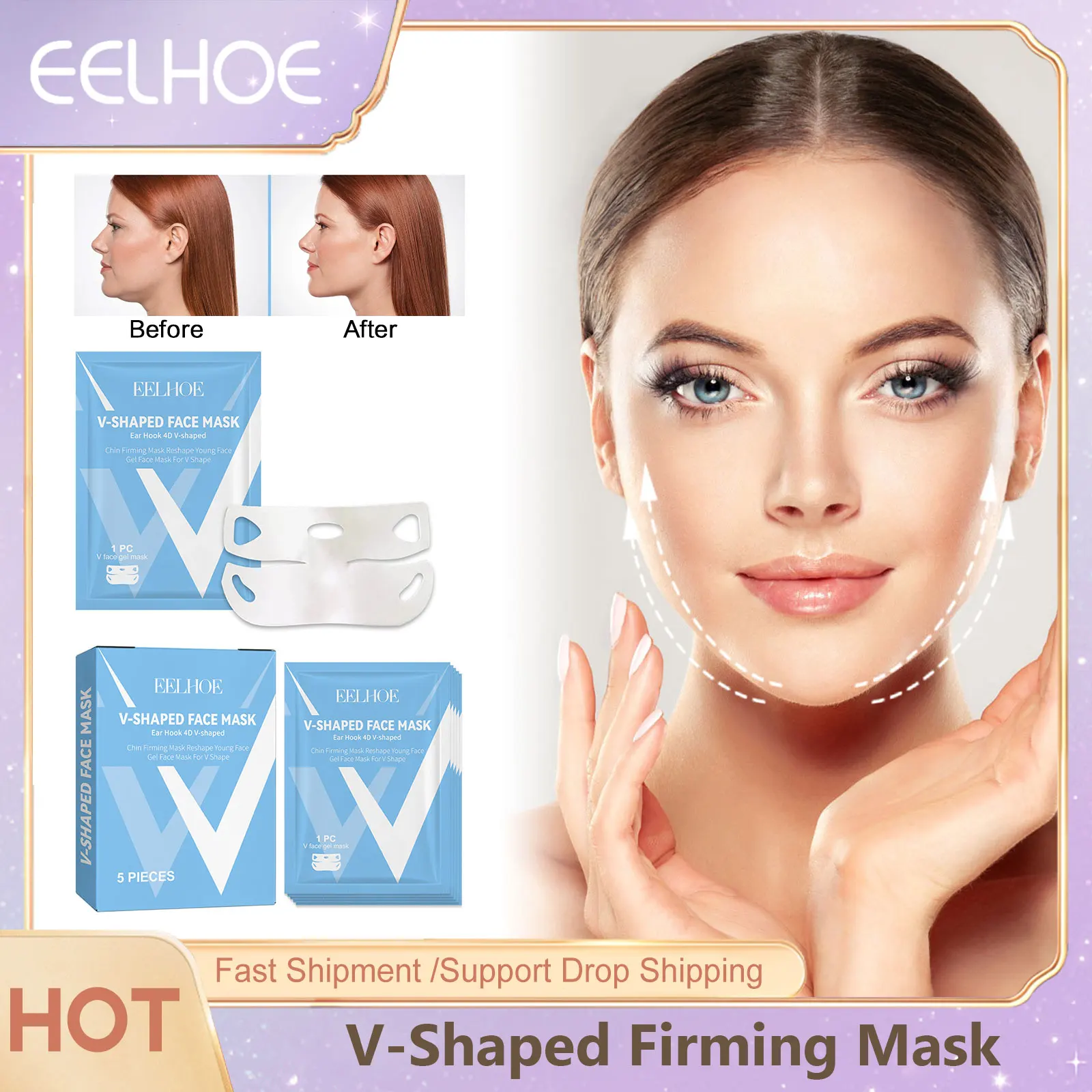 

V Shaped Slimming Face Mask Firming Anti Puffy Reduce Double Chin Lift Up Cheek Mask Moisturizing V-Line Facial Beauty Skin Care