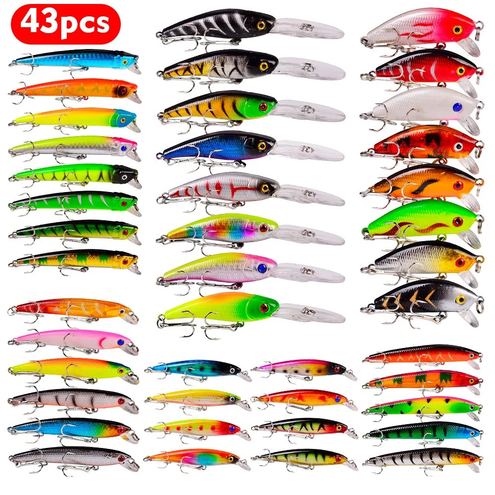 

43pcs Mixed Sea Fishing Lures Set Minnow Crank Popper Saltwater Fishing Bait Kits Isca Artifical Hard Bait Fishing Tackle Pesca