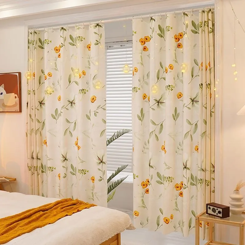 

Little Flower Printing Short Curtain Blackout Privacy Installation of Hole Free Hanging Rings Window Curtains for Living Room