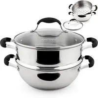 Stainless Steel Steamer Cooking Pot Set, Steamer for Cooking, Steamer Pan Set with Glass Lid, Momo Maker 1
