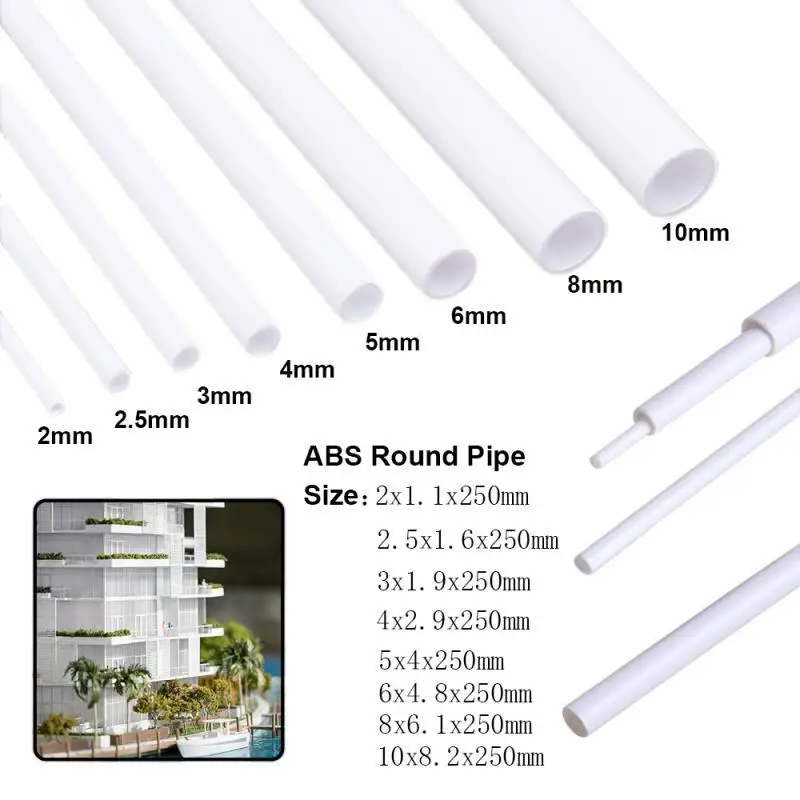 ABS Round Tube Plastic Hollow Tube Diameter 3mm/4mm/5mm/6mm/8mm/10mm DIY Handmade Sand Table Material Model Building 20pcs~5pcs
