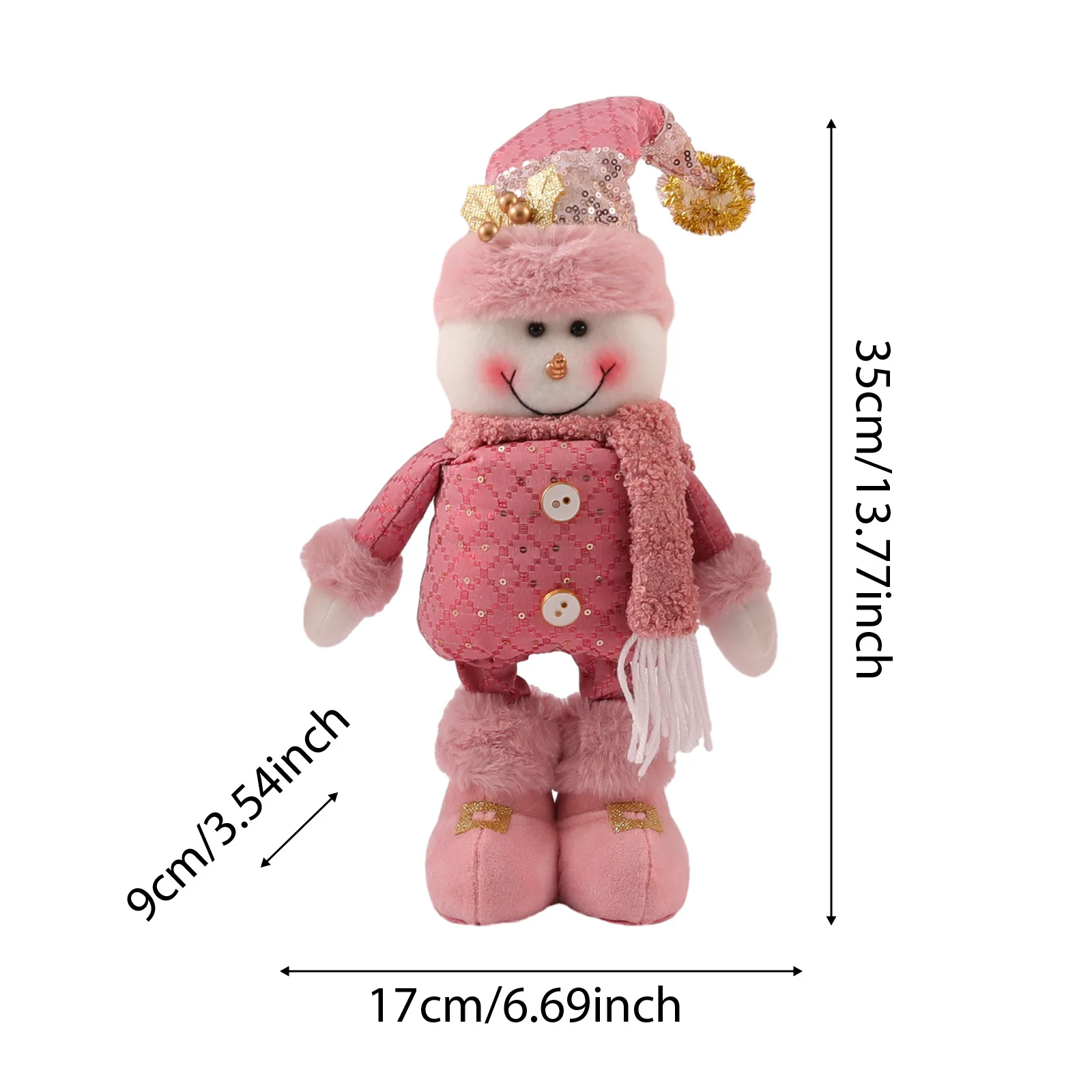 thumbnail image 1 of Christmas Pink Large Standing Handmade Plush Doll with Retractable for Xmas Ornament Gift Festival Decoration Living Room Decor, 1 of 5