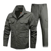 (jacket+pants) Men's Work Clothes Pure Cotton Labor Protection Wear Resistant Electric Welding Auto Repair Flame Retardant Set 1