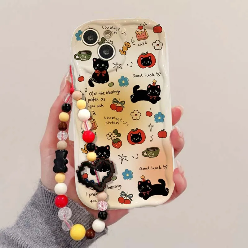 Black Cat Chain-Adorned Soft Silicone Case