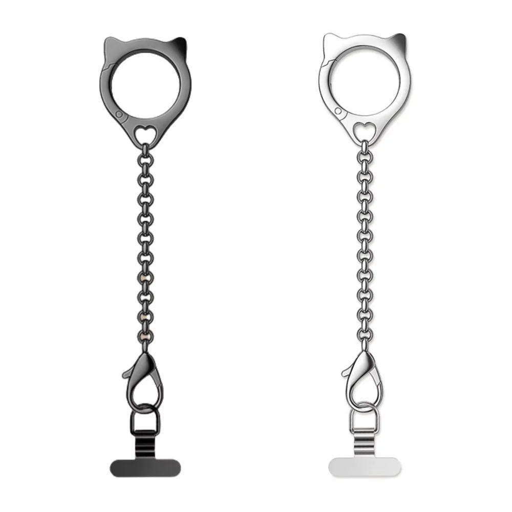 Chic Cat Design Metal Phone Case with Lanyard & Versatile Chain Strap Accessory