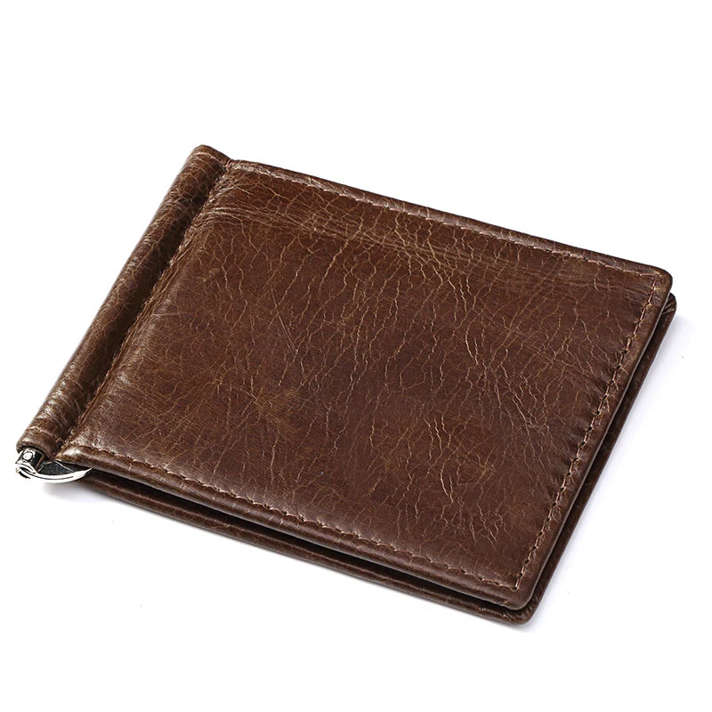 Mens Slim Wallet with Money Clip Genuine Leather Purse RFID Blocking Bifold Credit Card Holder Ultra-thin Male Cash Holder 5