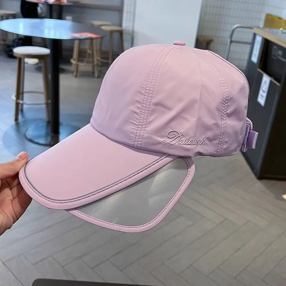 Summer Sunscreen Hat Men Women Thin Retractable Sun Hat Baseball Cap Women Large Brim Visor Shade Cap Ponytail