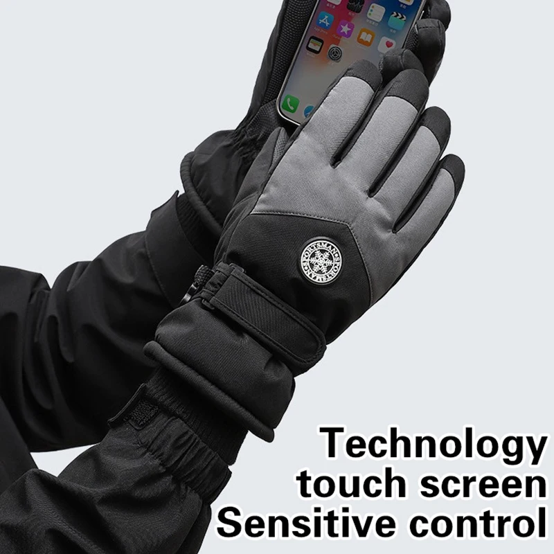 Winter Snowboard Ski Gloves PU Leather Non-slip Touch Screen Waterproof Motorcycle Cycling Fleece Warm Riding Gloves