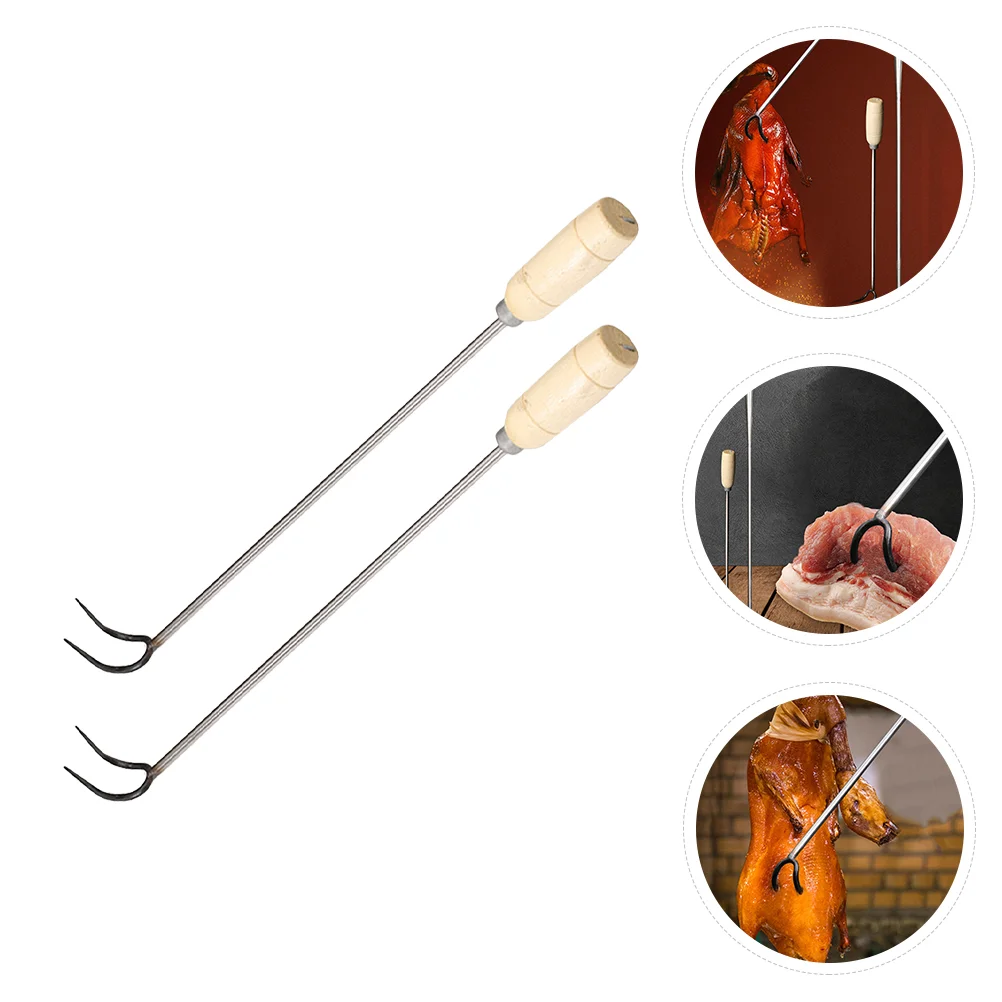 2pcs Stainless Steel Hook Sticks Stainless Steel Grill Hooks BBQ Turner