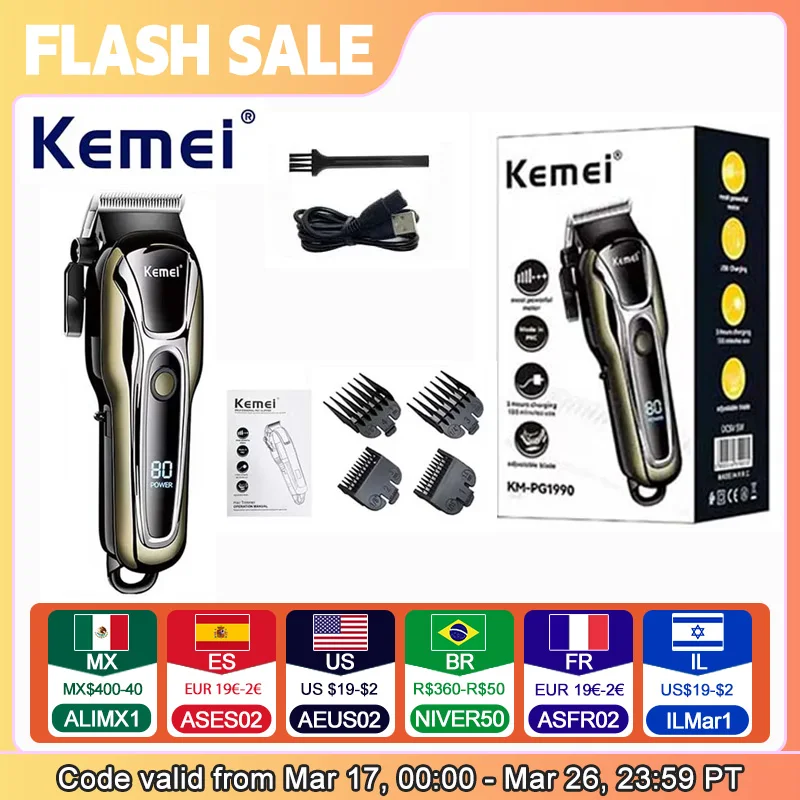 Hair Clipper Kemei KM-PG1990A USB Rechargeable Electric Professional Cordless Men Hair Trimmer Cutting Machine