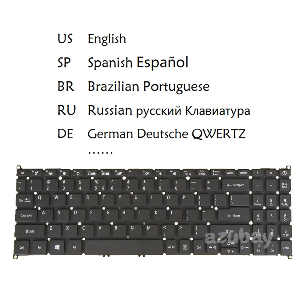 Teclado Portátil para Acer Aspire A31523 A315-23g A31535 A31543 A31557 A315-57g A315-58 us Espanhol Russo Português Alemão
