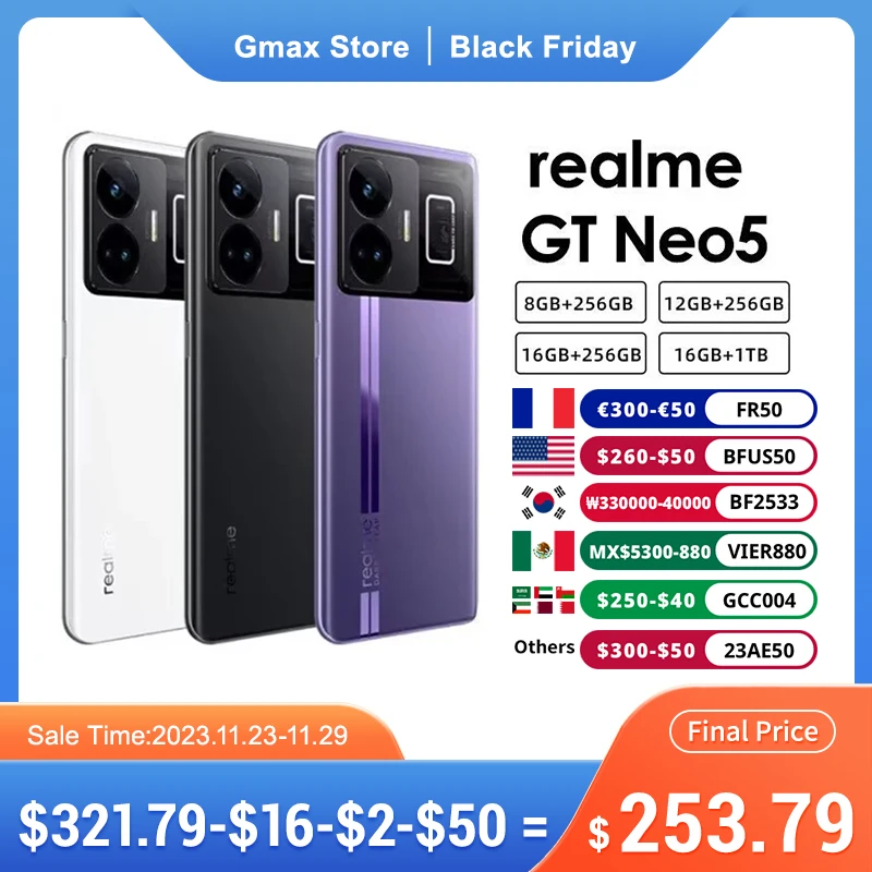  Realme GT NEO 5 Cellphone 6.74'' 4600/5000mAh (typ) 150W 240W Super Charge 6MP Front Camera 5G Mobile Phone NFC 8+ 5G Octo Core 