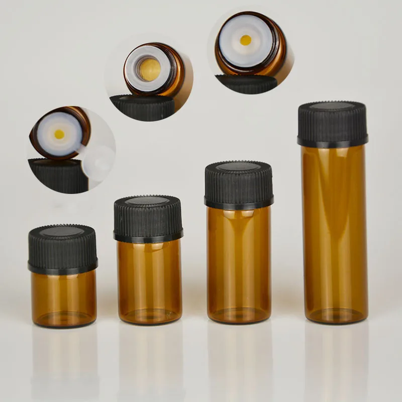 드램 앰버 유리 에센셜 오일 병 1ml/2ml/3ml/5ml, 얇은 유리 바이알 리필용 병, 향수 오일 샘플 테스트 병, 100 개