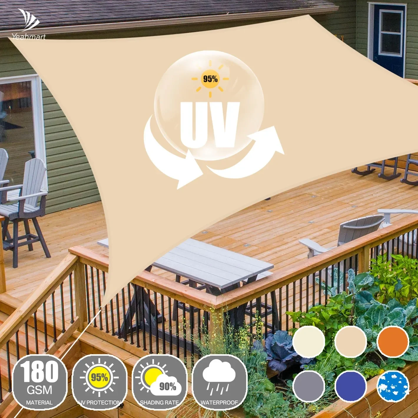 Sunshade Net Outdoor Awnings 280GSM Waterproof Anti-UV Protection Awning Sun Shading Net