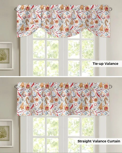 Cortinas de amarre para ventana, cortina de cocina, Navidad, flor