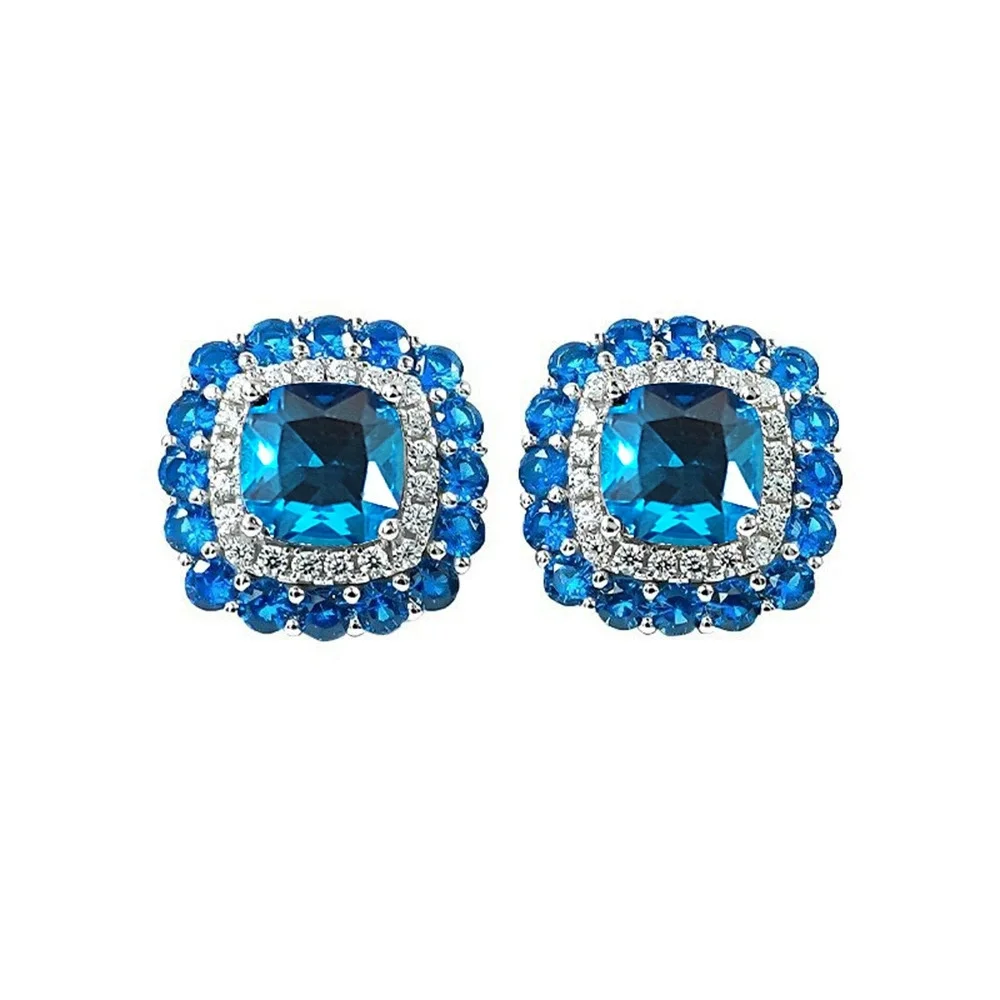 Female Cute Blue Green Zircon Stone Stud Earrings Vintage Silver Color Wedding Party Gift Jewelry For Women