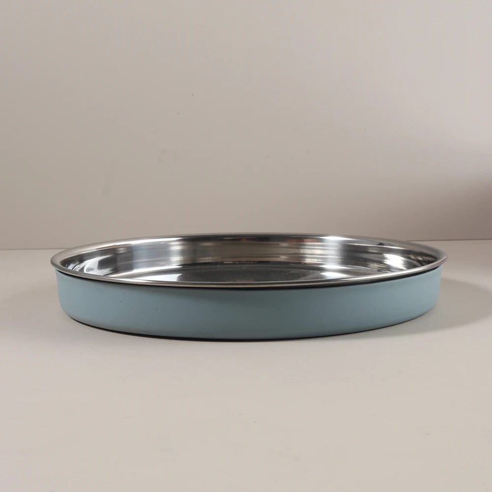 طبق دائري مخصص للأطفال من السيليكون والفولاذ المقا...