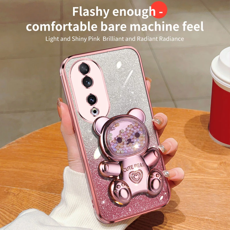Honor90 Quicksand Bear support à paillettes coque de téléphone pour Huawei Honor 50 90 60 s 30 20 Lite housse de support Nova 10 11 Pro_voghion.com