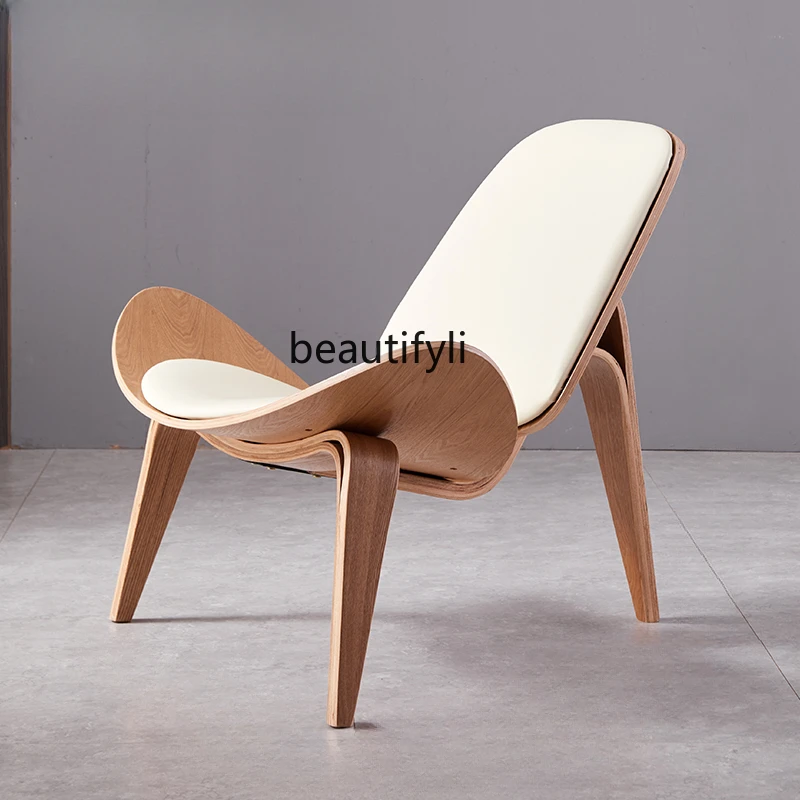 

Light Luxury Solid Wood Chair Creative Simple Single-Seat Sofa Chair Smile Aircraft Shell Chair