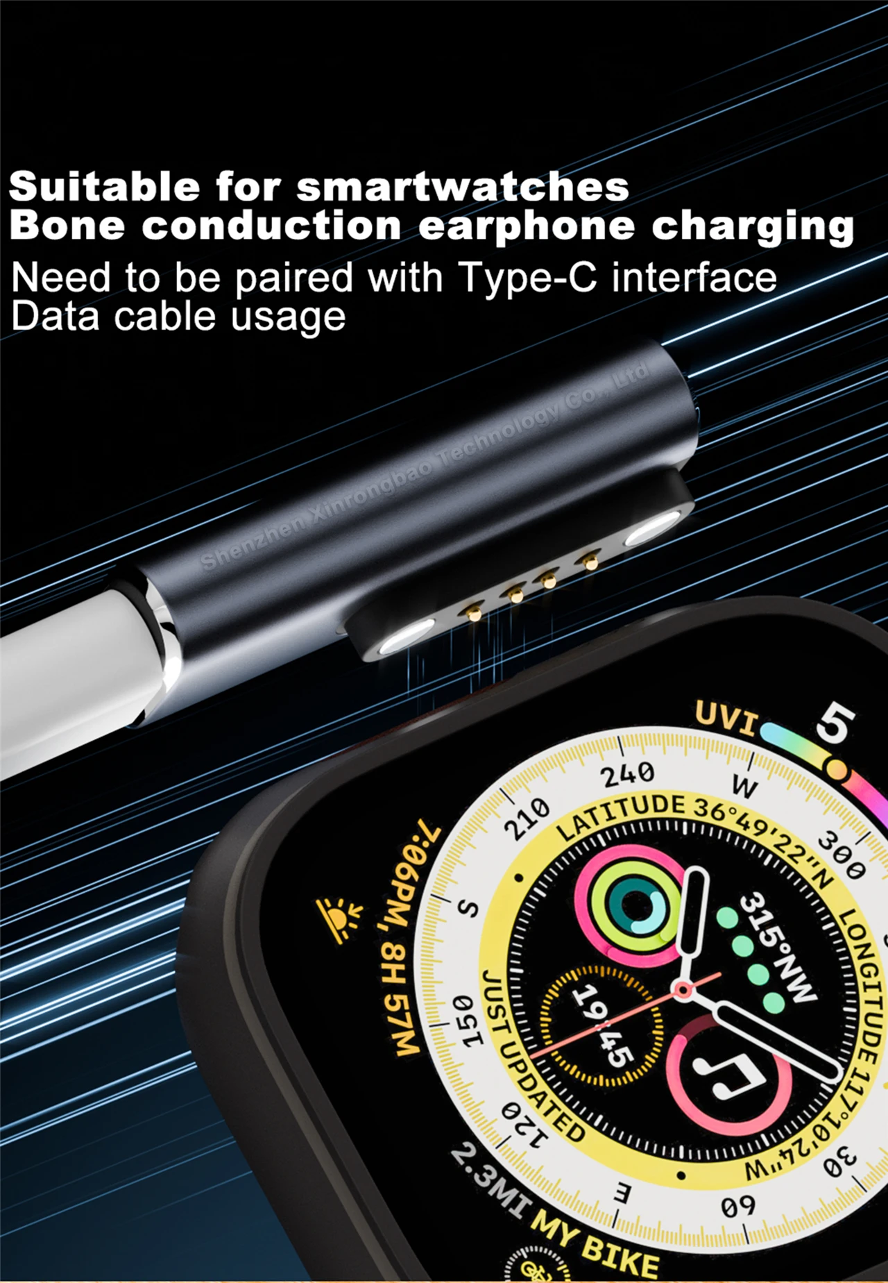 Geeignet für Shokz-Geräte, Knochenübertragungs-Headset/Smartwatch-Ladeadapter, USB-C auf 7,62 mm, 2-poliger/4-poliger magnetischer Ladeanschluss – Detail 6
