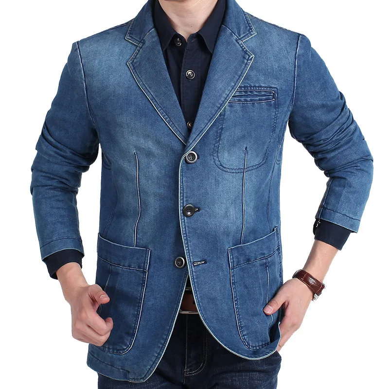 Fashion Mens Denim Blazer Spring Autumn Brand Male Slim Fit Casual Jeans Suit Jacket Men Blazer Coat Terno Masculino 4XL MY161