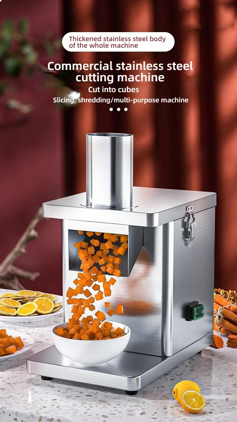 Description Picture 2 of itemLX EVEC Commercial Electric Vegetable Cube Cutting Machine Fruit Slicer Cutting Strip Dice Food Processor With 5 Blades