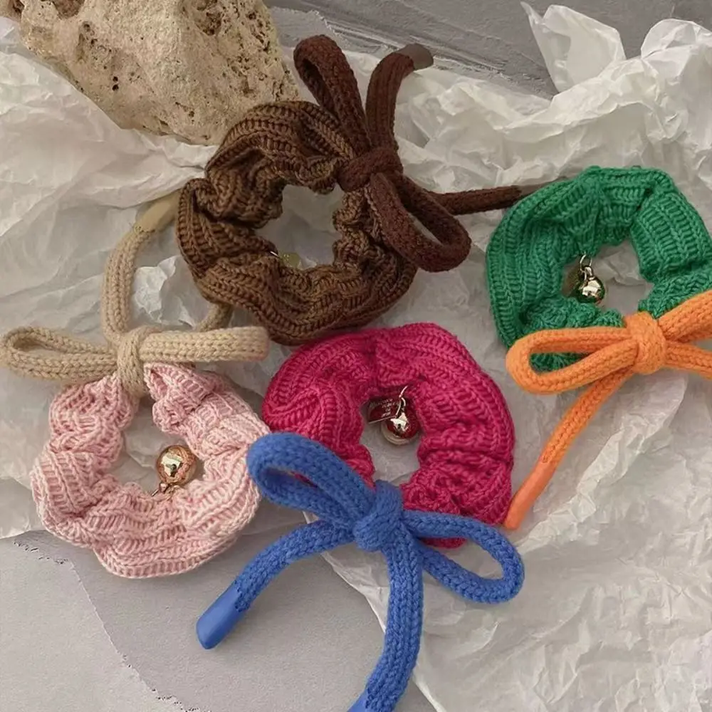 

Женская вязаная резинка для волос, винтажный эластичный разноцветный аксессуар для волос