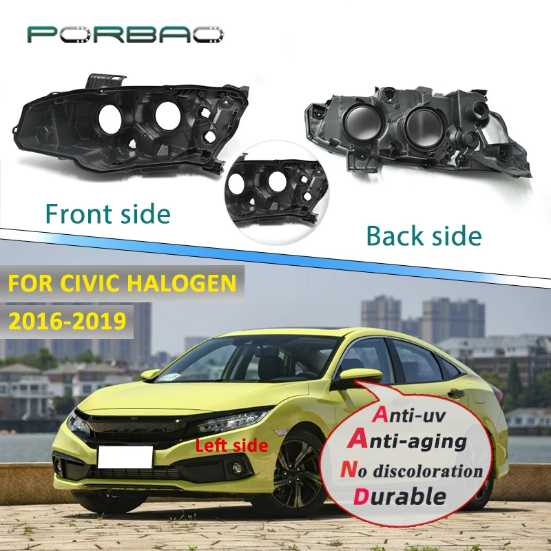 

Headlight Base for Honda Civic 2016 2017 2018 2019 Halogen Car Rear Base Front Auto Lampshade Lens Lamp Back Cover Replacement