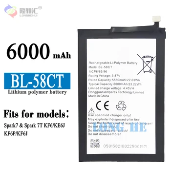 원래 BL-58CT 6000mAh 교체 배터리 TECNO KF6 Spark7 KE6J 스파크 7T KF6P KF6J 휴대 전화 배터리