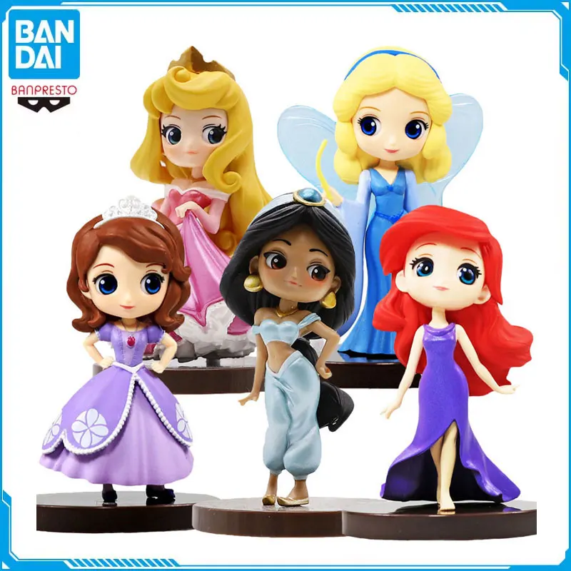 

Bandai Original Disney Princess Characters Briar Rose Aurora Jasmine Belle Qposket Mini Anime Action Figures Classical Model