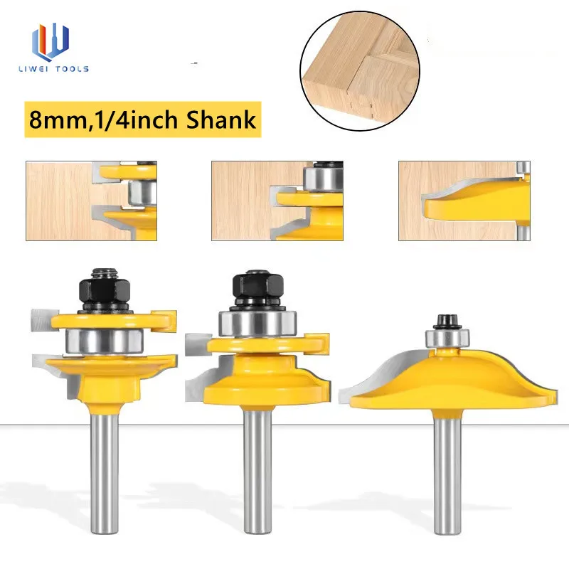 

3pcs 8mm 1/4inch Shank Raised Panel Cabinet Door Router Bit Set Ogee Woodworking Milling Cutter High Quality Router Bits Wood