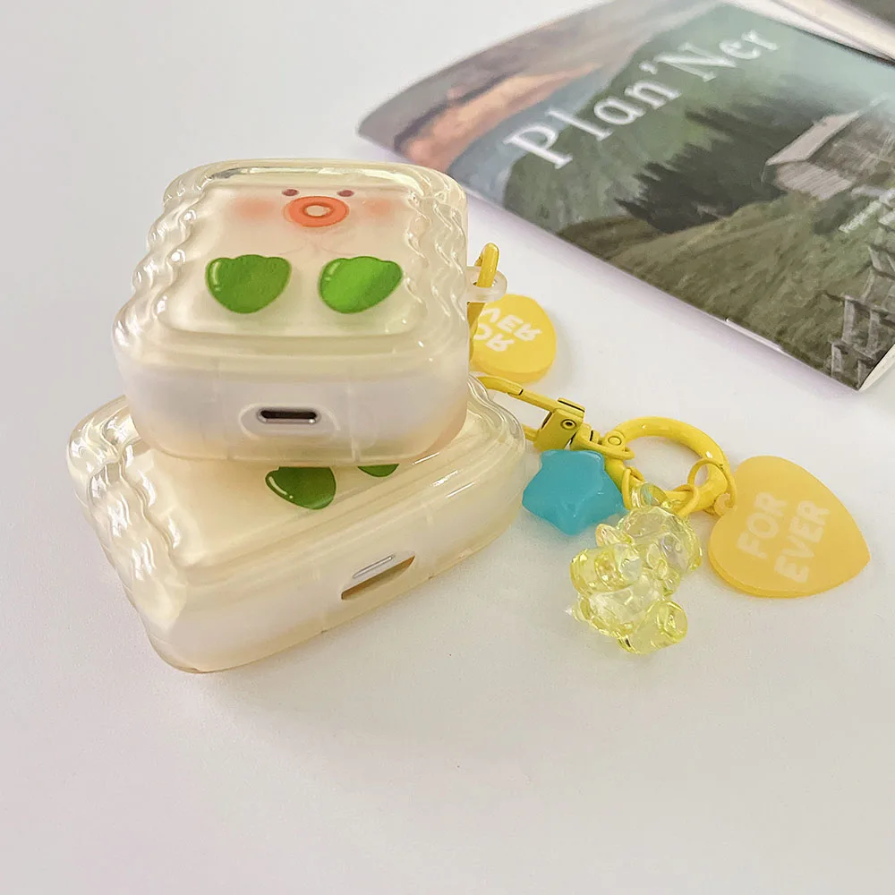 INS Cute Duck Cat Jelly Shell Silicone Earphone Case For Apple Airpod 1/2 3 Airpods Pro 2 Headphone Cases Crystal Bear Pendant