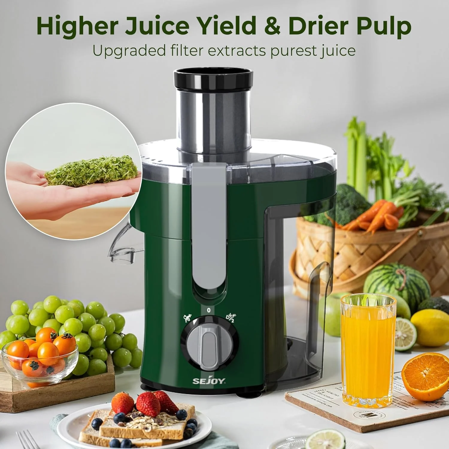 SEJOY Juicer Extractor with 2 Speeds, 3" Big Mouth Centrifugal Juicer Maker with BPA-Free, safe Compact Centrifugal Juicer 2