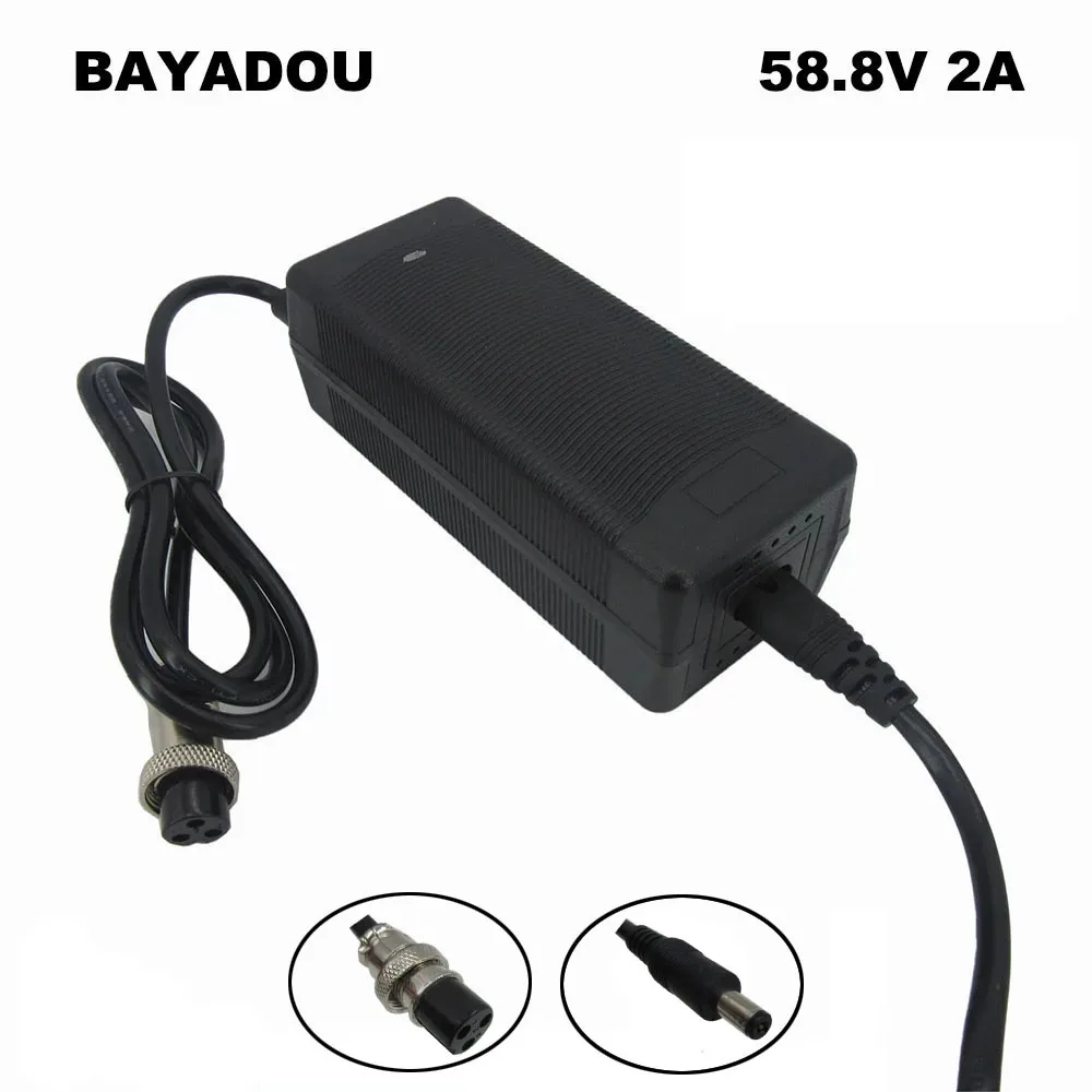

58.8V 2A Lithium Ebike Charger For 51.8V 52V 14S Li-ion Electric Bike Scooter Bicycle Battery Chargers GX16 DC XT60 with fan