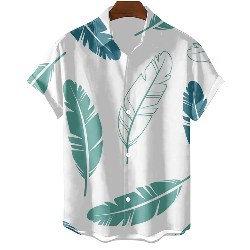 

2023 Fashion Mens Hawaiian Shirts Feather Graphic Short Sleeve Tops Oversized Apparel Seaside Casual Shirts Summer Clothing New