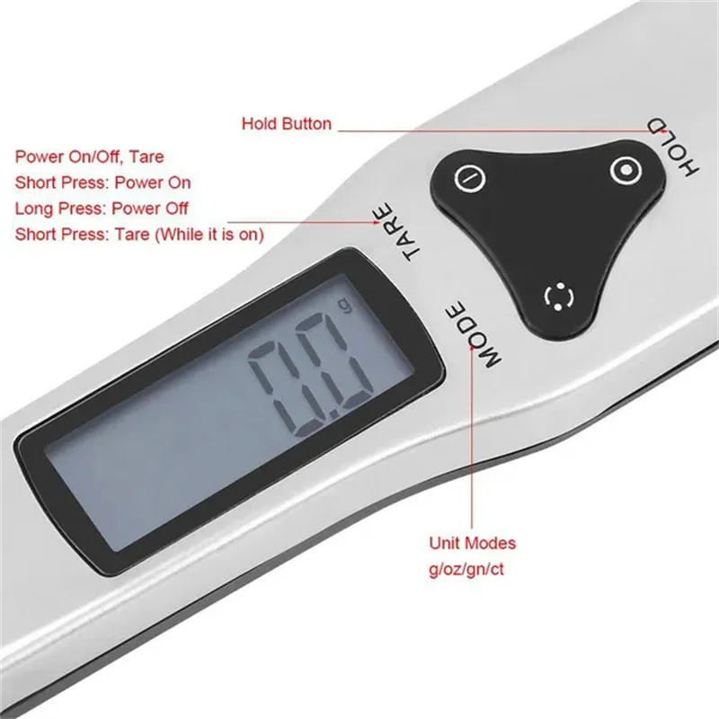 500g/0.1g Portable LCD Digital Electronic Spoon Weight Scale Measuring Food Weight Accuracy Stainless Steel Spoon Scales Kitchen