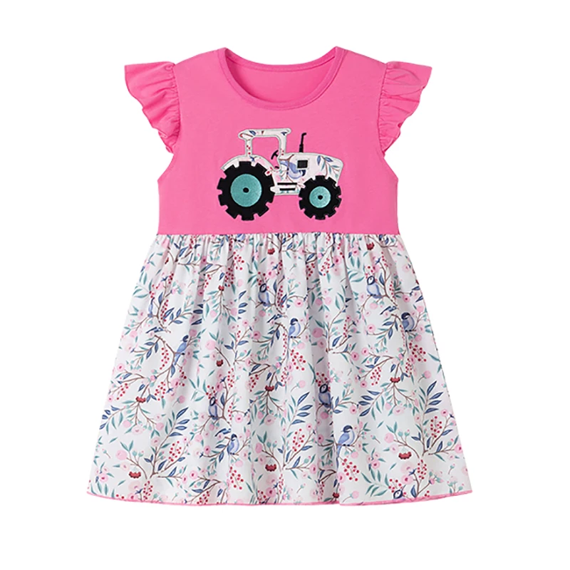 Children's Clothing 2025 Summer Kids Clothes Baby Girls Cotton Embroidered Cartoon Tractor Dresses Holiday Gifts