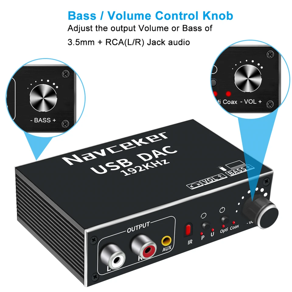 DAC Digital to Analog Audio Converter Optical Coaxial Fiber SPDIF to RCA 3.5mm J