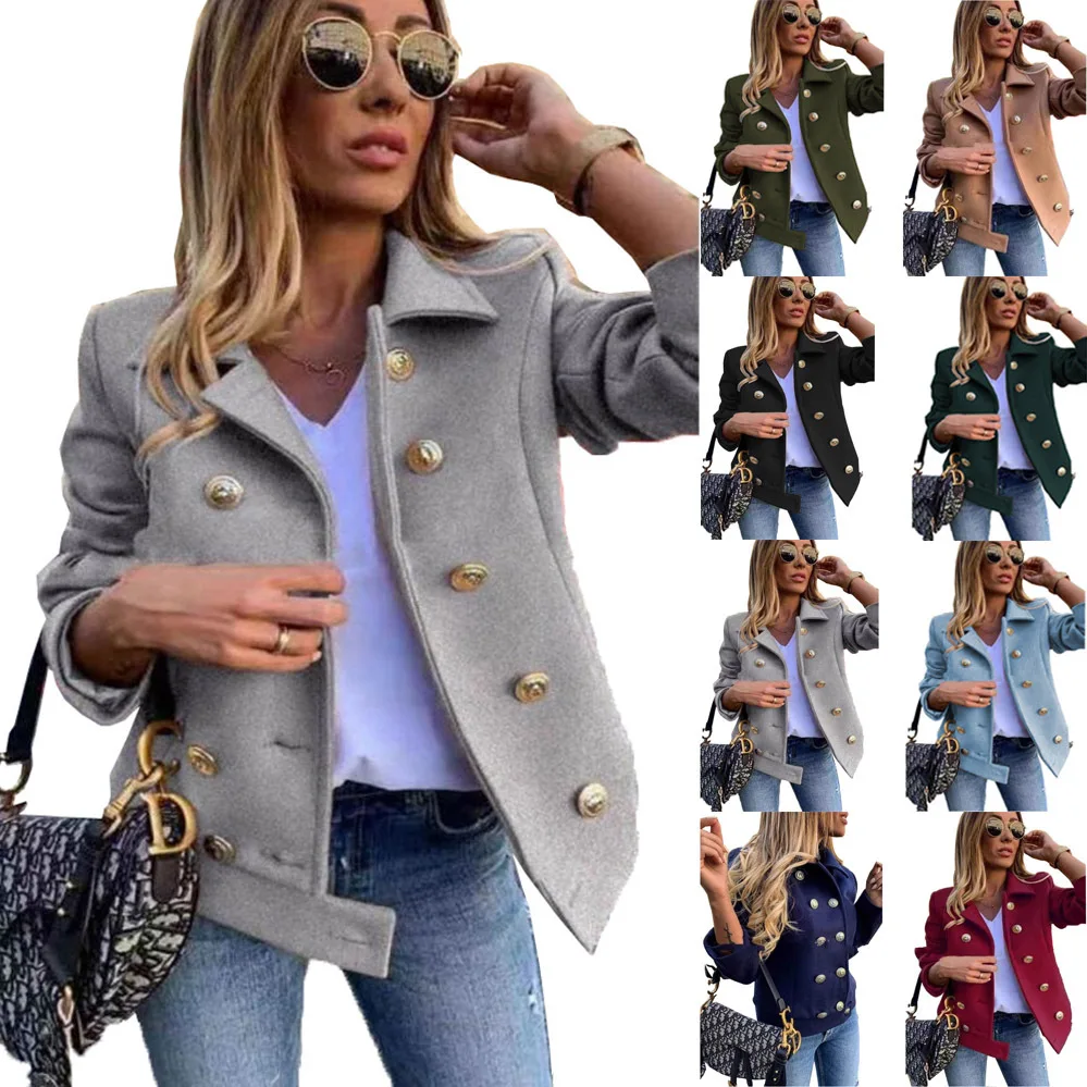 

2022 Autumn Winter Wool Jacket Womens Clothing Medium Length Woolen Coats Double-Breasted Female Korean Outerwear Jackets