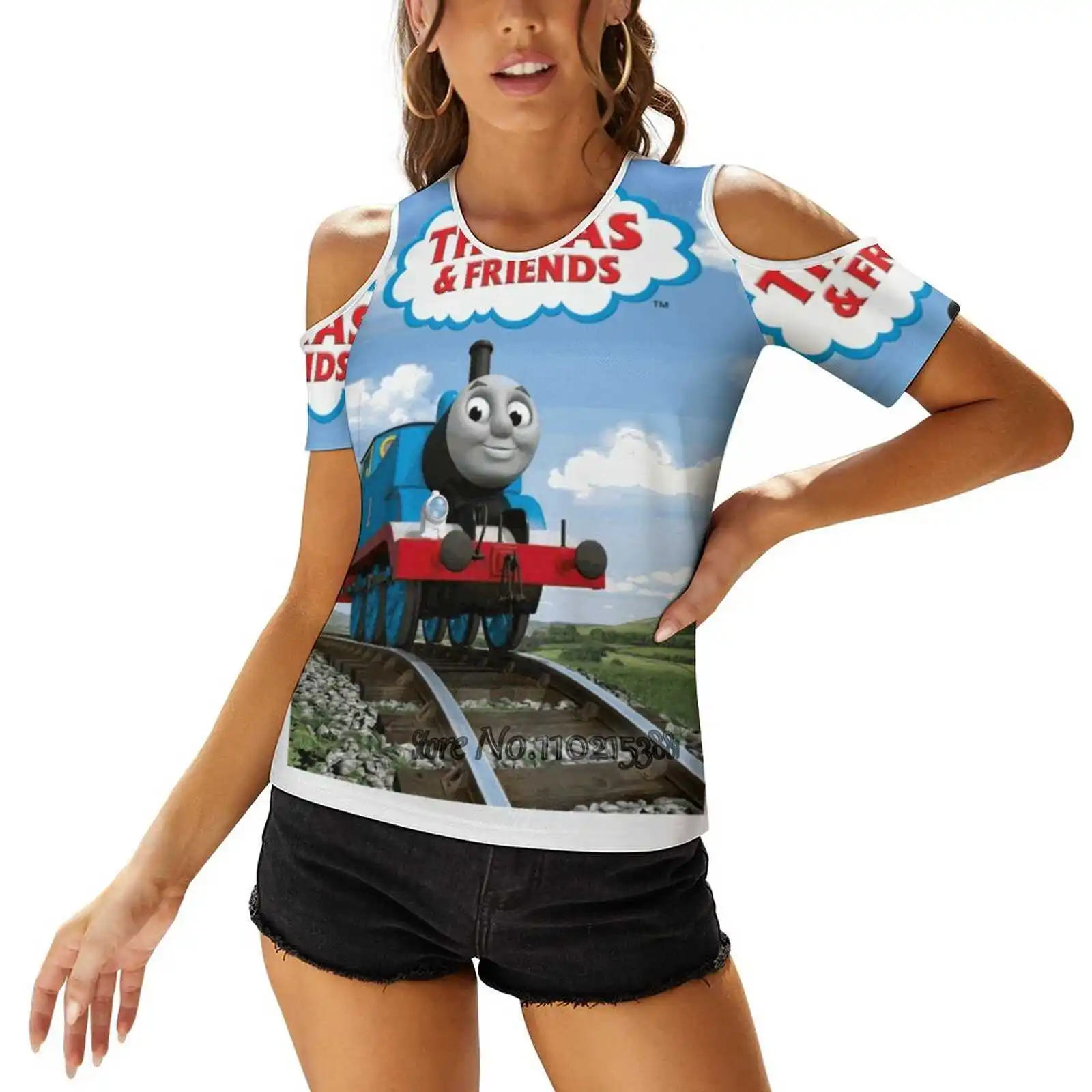 Thomas The Tank Engine Fashion Print Magliette Una Spalla Allacciatura T-Shirt Donna Donna Ragazze Top E Tees Thomas Tank Thomas The