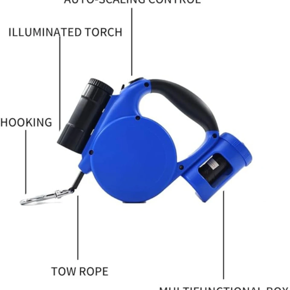 Retractable Dog Leash with LED Light and Poop Bags